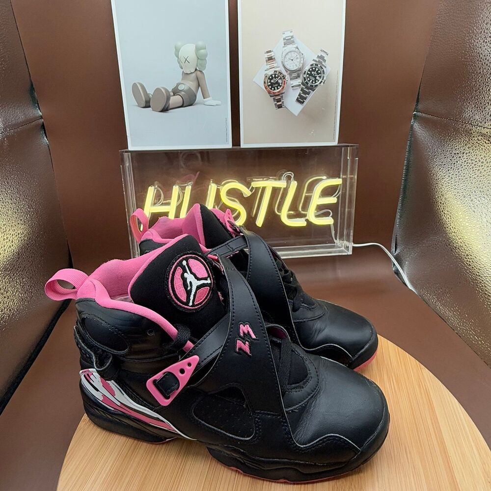NIKE AIR JORDAN 8 RETRO (GS) BLACK-PINKSICLE SZ 6Y